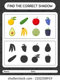 Find the correct shadows game with fruits. worksheet for preschool kids, kids activity sheet