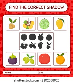 Find the correct shadows game with fruits. worksheet for preschool kids, kids activity sheet