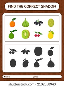 Find the correct shadows game with fruits. worksheet for preschool kids, kids activity sheet