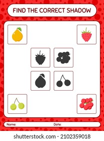 Find the correct shadows game with fruits. worksheet for preschool kids, kids activity sheet