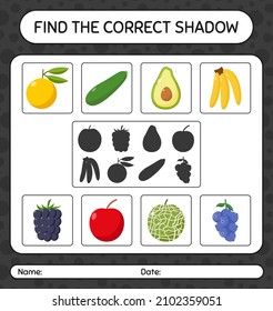 Find the correct shadows game with fruits. worksheet for preschool kids, kids activity sheet