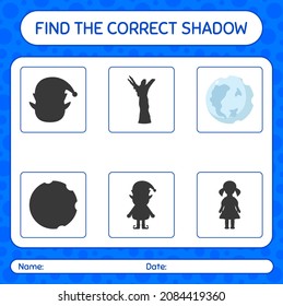 Find the correct shadows game with full moon. worksheet for preschool kids, kids activity sheet