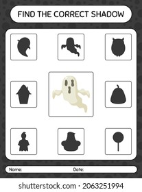 Find the correct shadows game with ghost. worksheet for preschool kids, kids activity sheet