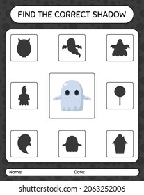 Find the correct shadows game with ghost. worksheet for preschool kids, kids activity sheet