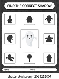 Find the correct shadows game with ghost. worksheet for preschool kids, kids activity sheet