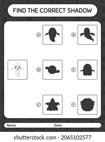 Find the correct shadows game with ghost. worksheet for preschool kids, kids activity sheet