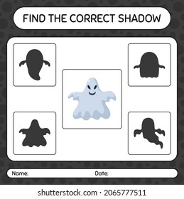 Find the correct shadows game with ghost. worksheet for preschool kids, kids activity sheet