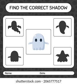 Find the correct shadows game with ghost. worksheet for preschool kids, kids activity sheet