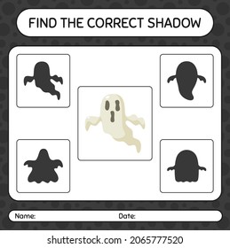 Find the correct shadows game with ghost. worksheet for preschool kids, kids activity sheet