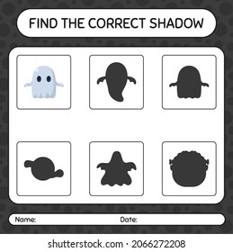 Find the correct shadows game with ghost. worksheet for preschool kids, kids activity sheet