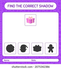 Find the correct shadows game with gift box. worksheet for preschool kids, kids activity sheet
