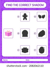 Find the correct shadows game with gift box. worksheet for preschool kids, kids activity sheet
