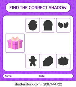 Find the correct shadows game with gift box. worksheet for preschool kids, kids activity sheet