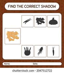 Find the correct shadows game with ginger. worksheet for preschool kids, kids activity sheet