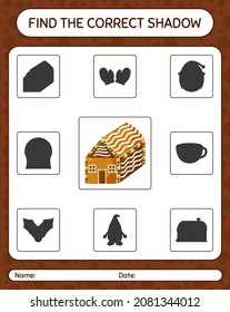 Find the correct shadows game with gingerbread cookie. worksheet for preschool kids, kids activity sheet