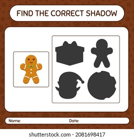 Find the correct shadows game with gingerbread cookie. worksheet for preschool kids, kids activity sheet