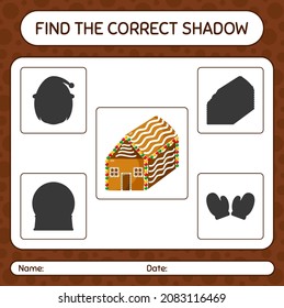 Find the correct shadows game with gingerbread cookie. worksheet for preschool kids, kids activity sheet