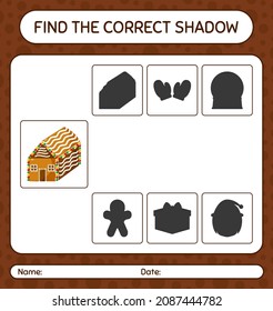 Find the correct shadows game with gingerbread cookie. worksheet for preschool kids, kids activity sheet