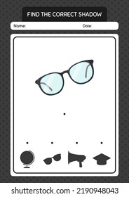 Find the correct shadows game with glasses. worksheet for preschool kids, kids activity sheet