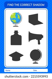 Find the correct shadows game with globe. worksheet for preschool kids, kids activity sheet