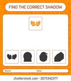 Encuentra el juego de sombras correcto con guante. hoja de trabajo para niños de preescolar, hoja de actividades para niños