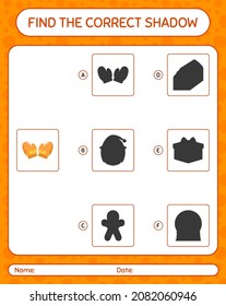 Find the correct shadows game with glove. worksheet for preschool kids, kids activity sheet