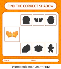 Find the correct shadows game with glove. worksheet for preschool kids, kids activity sheet