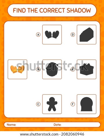Find the correct shadows game with glove. worksheet for preschool kids, kids activity sheet