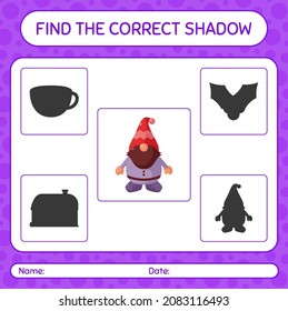 Encuentra el juego de sombras correcto con gnome. hoja de trabajo para niños de preescolar, hoja de actividades para niños