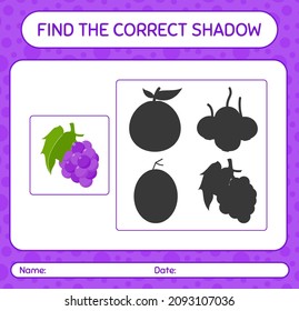 Find the correct shadows game with grape. worksheet for preschool kids, kids activity sheet