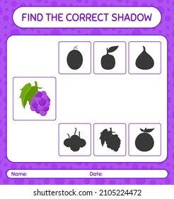 Find the correct shadows game with grape. worksheet for preschool kids, kids activity sheet
