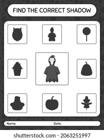 Find the correct shadows game with grim reaper. worksheet for preschool kids, kids activity sheet