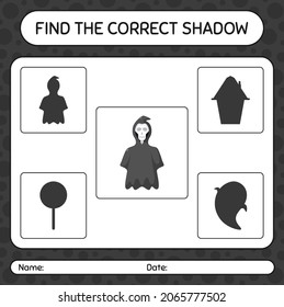 Find the correct shadows game with grim reaper. worksheet for preschool kids, kids activity sheet