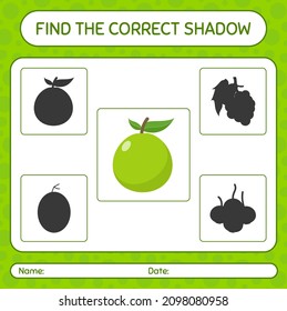 Find the correct shadows game with guava. worksheet for preschool kids, kids activity sheet