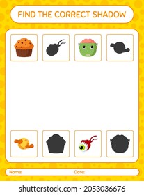 Find the correct shadows game with halloween icon. worksheet for preschool kids, kids activity sheet