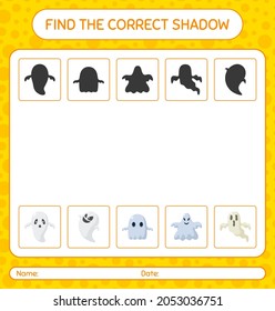 Find the correct shadows game with halloween icon. worksheet for preschool kids, kids activity sheet