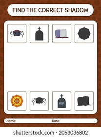 Find the correct shadows game with halloween icon. worksheet for preschool kids, kids activity sheet