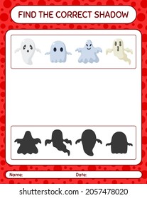 Find the correct shadows game with halloween icon. worksheet for preschool kids, kids activity sheet