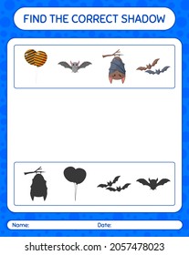 Find the correct shadows game with halloween icon. worksheet for preschool kids, kids activity sheet