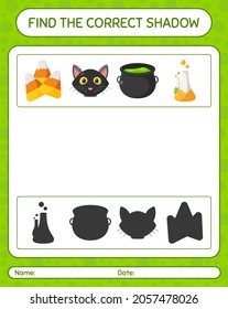 Find the correct shadows game with halloween icon. worksheet for preschool kids, kids activity sheet