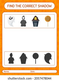 Find the correct shadows game with halloween icon. worksheet for preschool kids, kids activity sheet