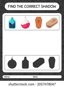 Find the correct shadows game with halloween icon. worksheet for preschool kids, kids activity sheet