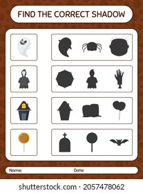 Find the correct shadows game with halloween icon. worksheet for preschool kids, kids activity sheet