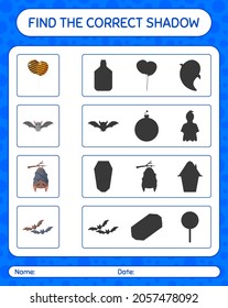 Encuentra el juego de sombras correcto con el icono de halloween. hoja de trabajo para niños de preescolar, hoja de actividades para niños