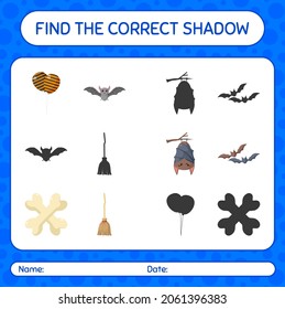 Encuentra el juego de sombras correcto con el icono de halloween. hoja de trabajo para niños de preescolar, hoja de actividades para niños
