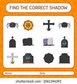 Find the correct shadows game with halloween icon. worksheet for preschool kids, kids activity sheet