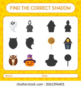 Find the correct shadows game with halloween icon. worksheet for preschool kids, kids activity sheet