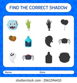 Find the correct shadows game with halloween icon. worksheet for preschool kids, kids activity sheet