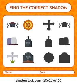 Find the correct shadows game with halloween icon. worksheet for preschool kids, kids activity sheet