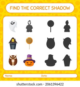 Find the correct shadows game with halloween icon. worksheet for preschool kids, kids activity sheet
